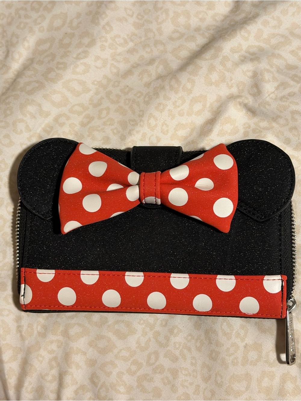 Loungefly Black Wallet with Red and White Polka Dot Bow Accent